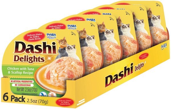 Inaba Dashi Delights Chicken with Tuna and Scallop Flavored Bits in Broth Cat Food Topping