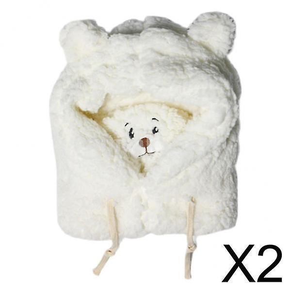 2x Plush Hooded Scarf Winter Cartoon Bear Hooded Hat Cold Weather Scarves For Xmas Present Kids Adults