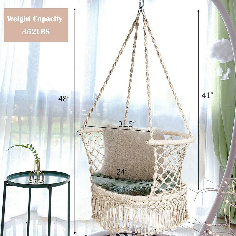 Hanging Hammock Chair Cotton Rope Hand-woven Tassels Design