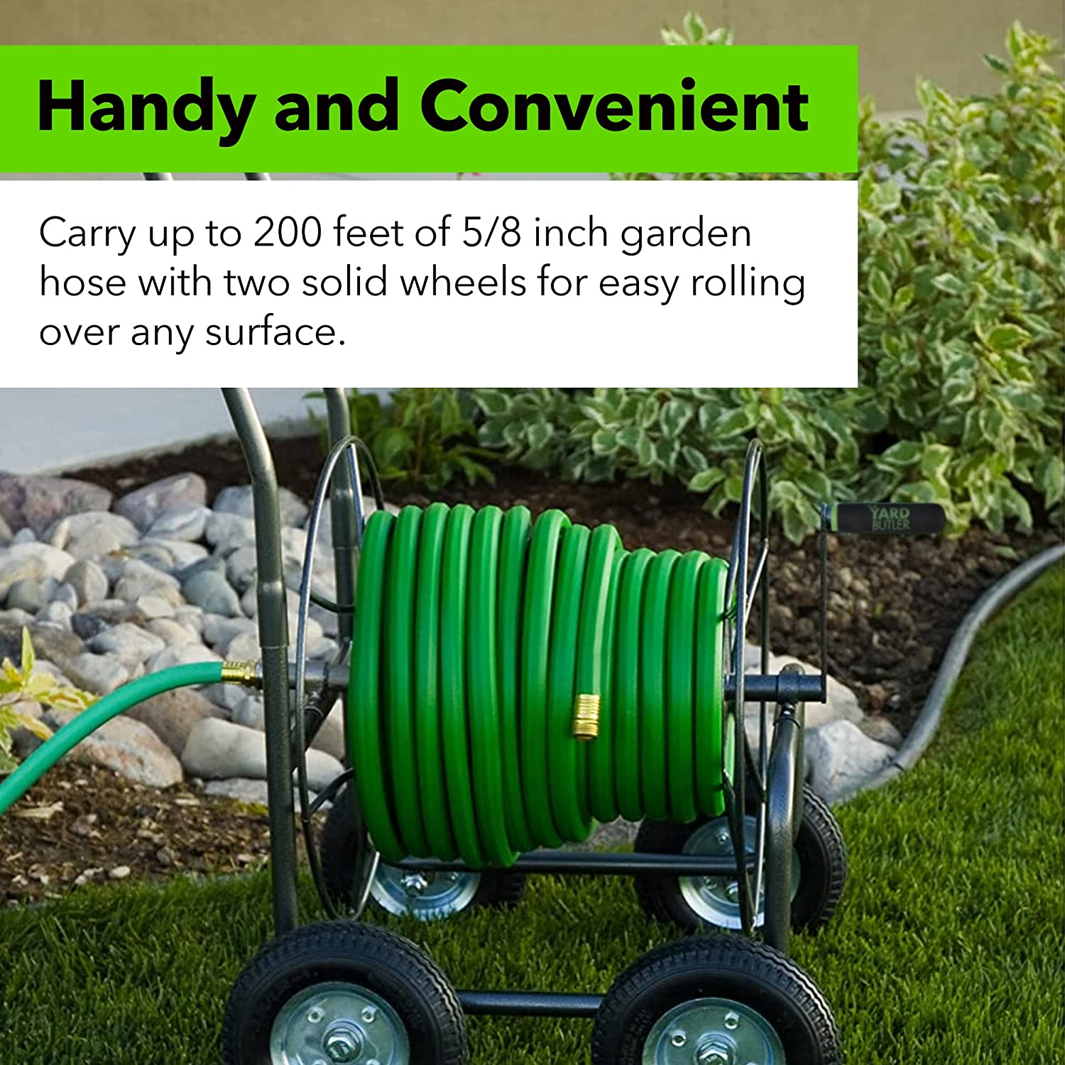 Yard Butler four wheel hose reel cart heavy duty 400 foot metal hose caddy suitable for gardens， lawns and fields Ð IHT-4EZ