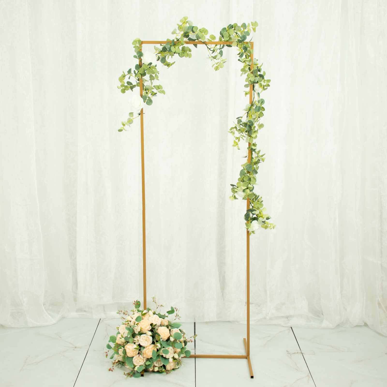 Gold Metal Frame Wedding Arch, Rectangular Backdrop Stand, Floral Display Frame 5.5ft