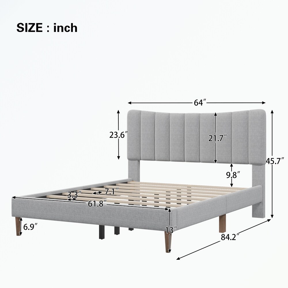 Platform Bed Frame with Vertical Channel Tufted Headboard