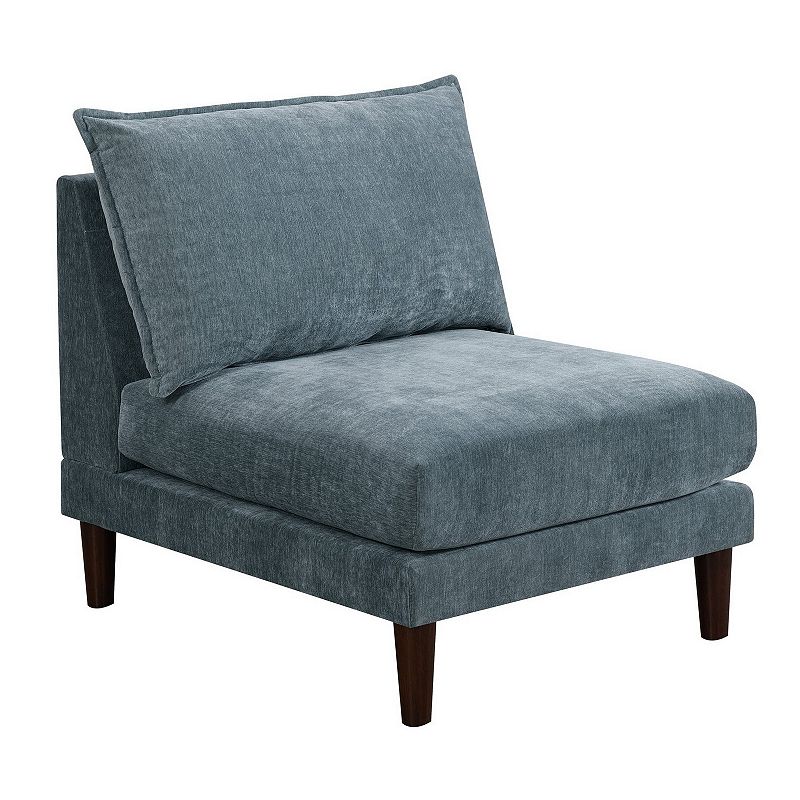 Rio 33 Inch Modular Armless Sofa Chair， Lumbar Cushion， Slate Blue Fabric