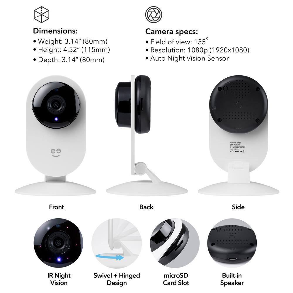 Geeni Glimpse 1080p HD Wireless Smart Camera - Indoor Home Security Camera - No Hub Required - Voice Control GN-CW036-199