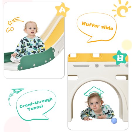 CHURANTY Kids Slide Playset Structure Indoor ， Castle Climber with Slide and Basketball Hoop，  Kids Climbers Playhouse for Outdoor Playground Activity，Toy Storage Organizer for Toddlers， Green