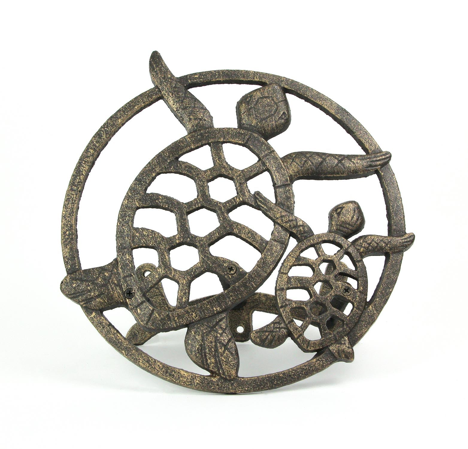 Zeckos Cast Iron Sea Turtle Decorative Wall Mounted Garden Hose Holder Bronze Finish - Bronze