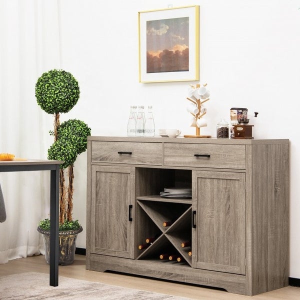 Wooden Buffet Cabinet with 2 Large Storage Drawers and Detachable Wine Rack - 52