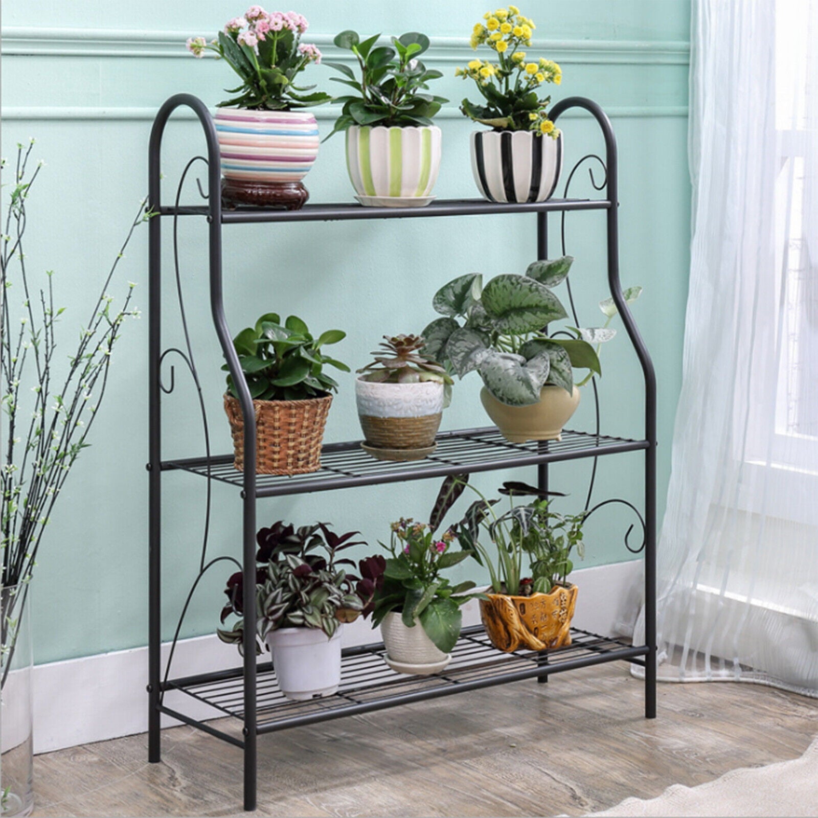 3 Tier Metal Flower Pot Plant Stand Rack Corner Shelves