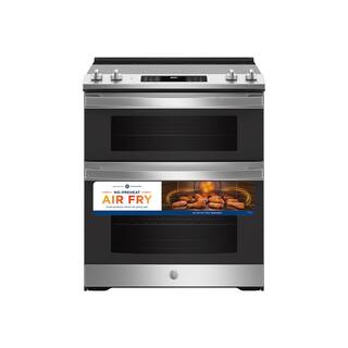 GE 30 in. 6.6 cu. ft. Slide-In Double Oven Electric Range in Stainless Steel with True Convection JSS86SPSS