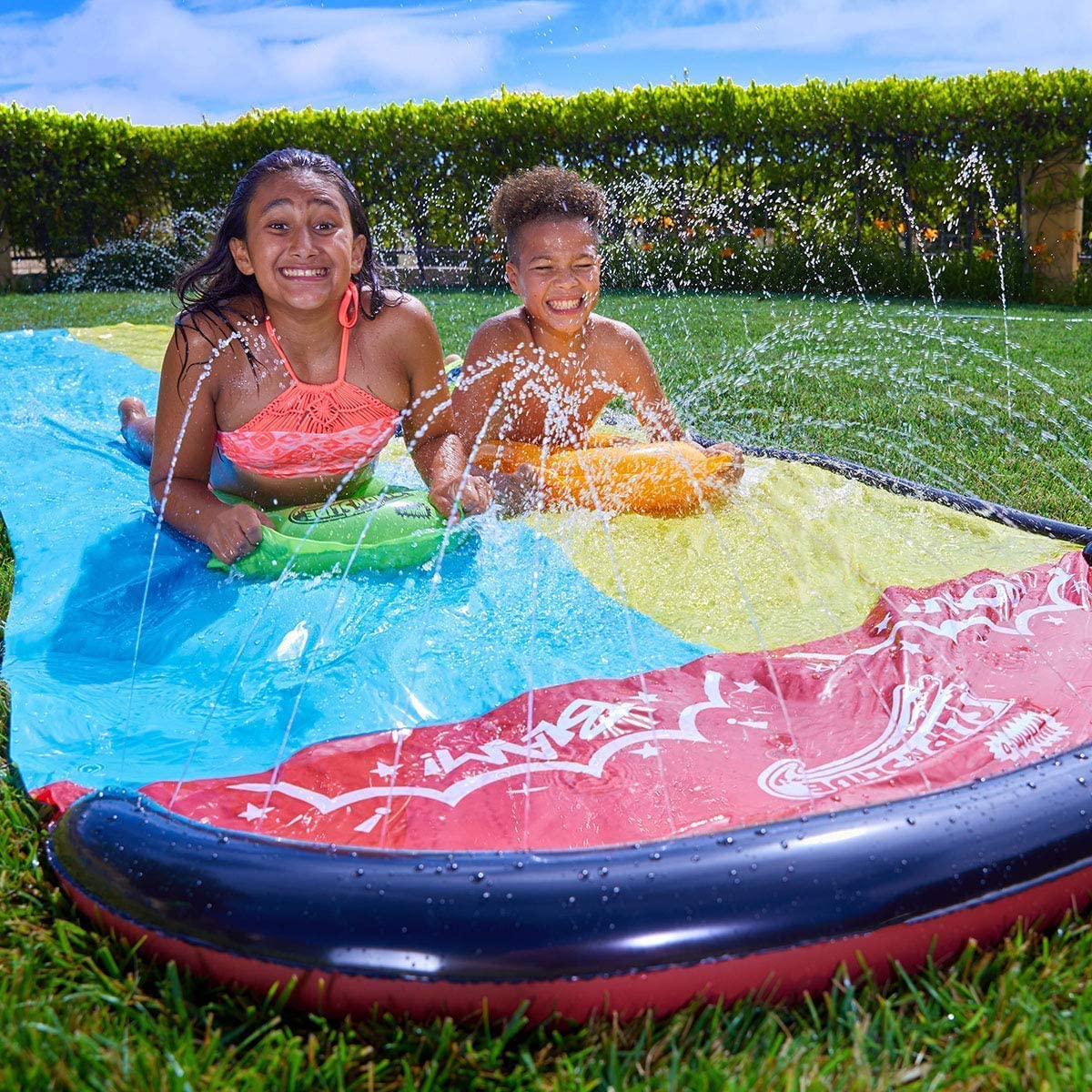 Lavinya Double Lawn Water Slide With 15.7ft Water Slip Backyard Water Toys Splash Pool, Waterslide Sprinkler Water Splash Slide with 2 Boogie Boards for Kids Summer Fun