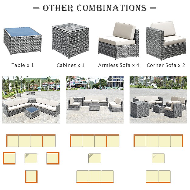 Tangkula 8 piece Outdoor Wicker Rattan Conversation Sofa Set W Storage Table White black turquoise