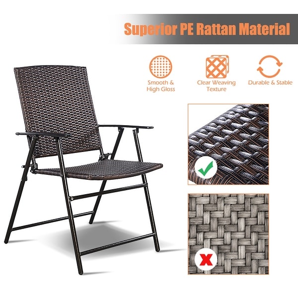 4 PCS Folding Patio Chair Set Outdoor Portable Wicker Chair