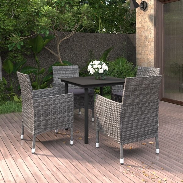 vidaXL Patio Dining Set Outdoor Table and Chair Set Poly Rattan and Glass