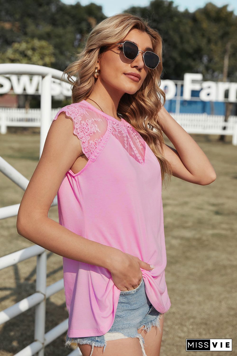 Pink Lace Cape Flowy Tank Top