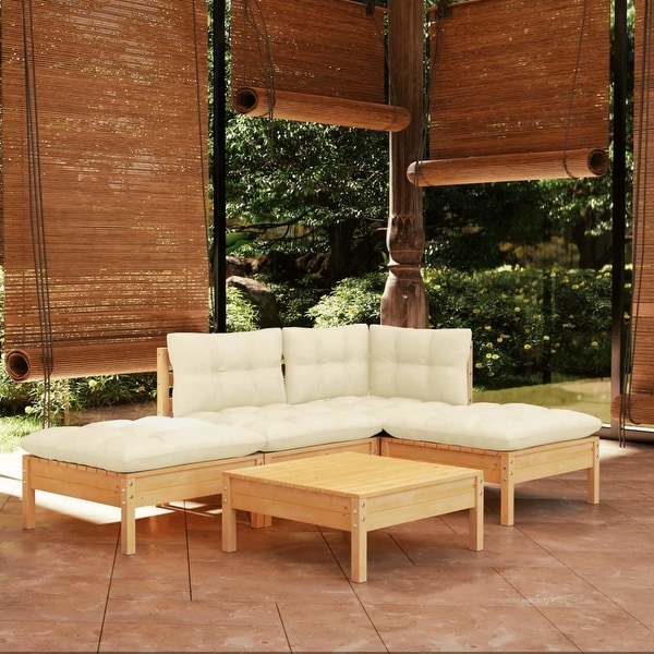 vidaXL 5 Piece Patio Lounge Set with Cream Cushions Pinewood