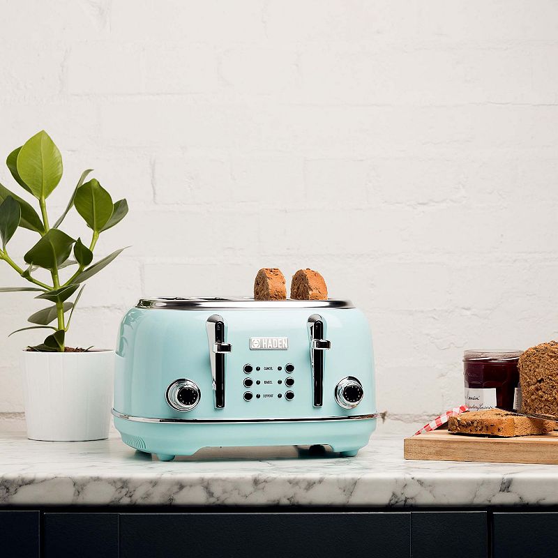 Haden Heritage 4-Slice Wide Slot Stainless Steel Body Retro Toaster， Turquoise