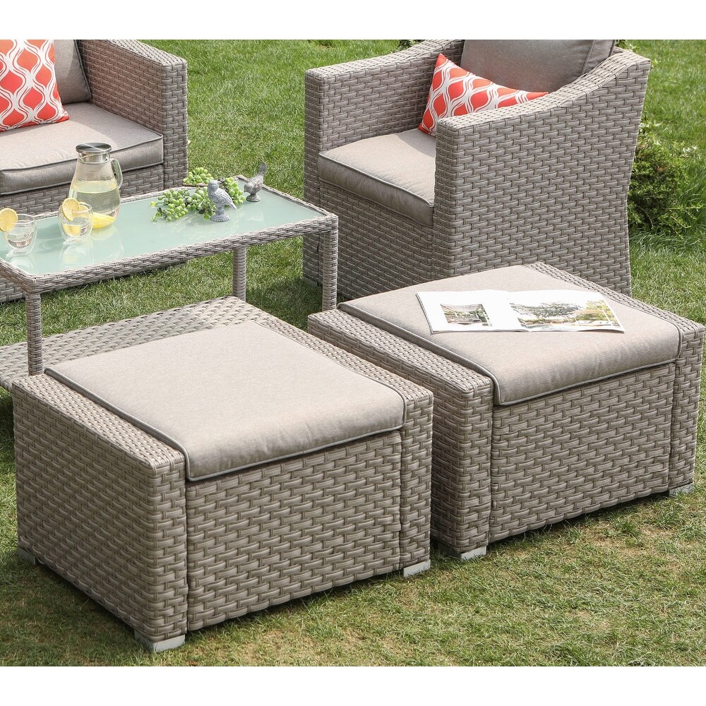 COSIEST Wicker Outdoor Ottomans with Side Table   Set of 2