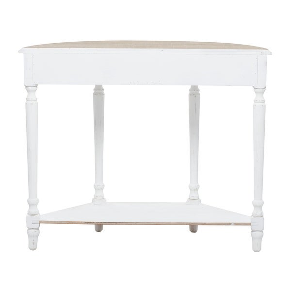 White Distressed Wood Country Farmhouse Half Moon Console Table