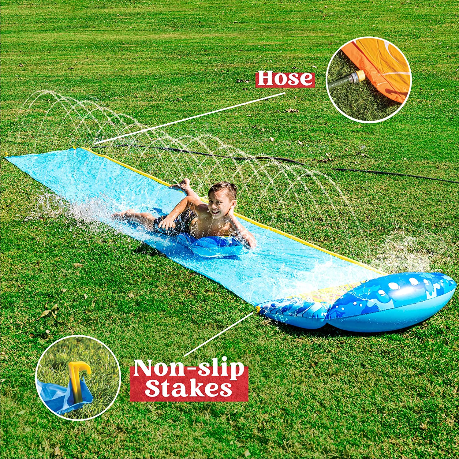 Terra 19.2ft x 35.5in Water Slide with 1 Bodyboard, Summer Toy with Build in Sprinkler for Outdoor Cool Water Toys Play