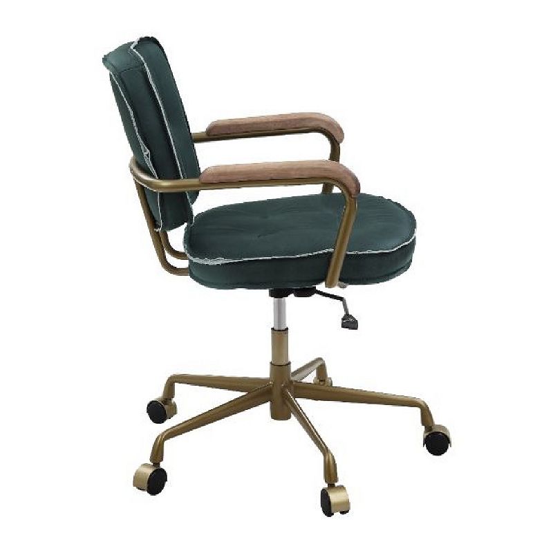 Office Chair with Leather Seat and Button Tufted Back， Green