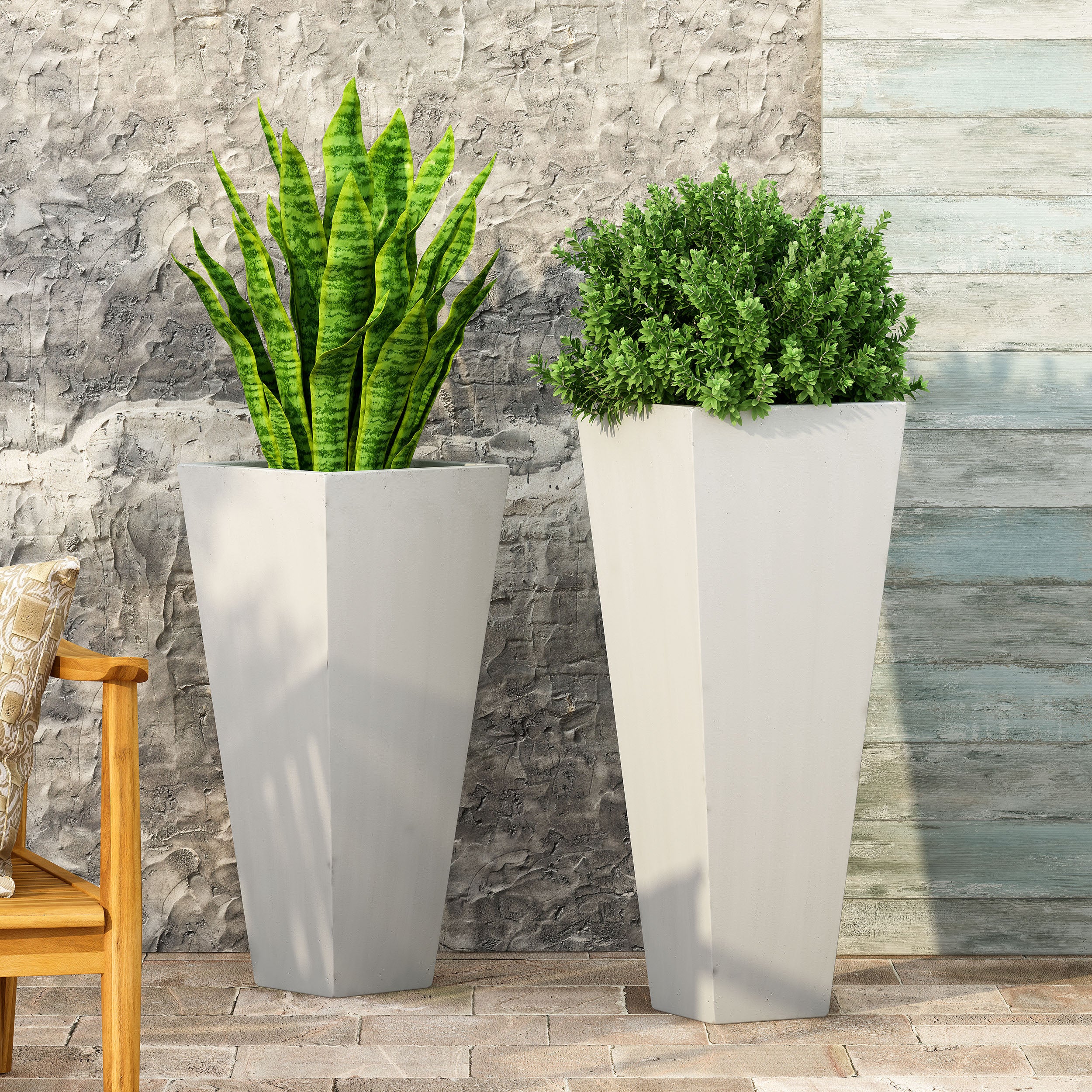 Fardeen Outdoor Modern Large and Medium Cast Stone Planter Set