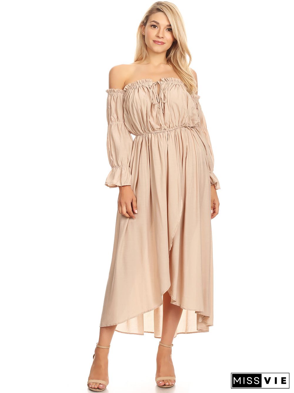 Casual Boho Long Sleeve Off Shoulder Renaissance Dress