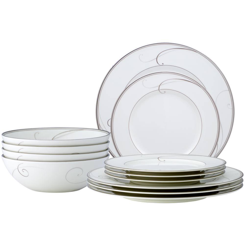 Noritake Platinum Wave WhitePlatinum Porcelain 12-Piece Dinnerware Set (Service for 4) 9317-12F