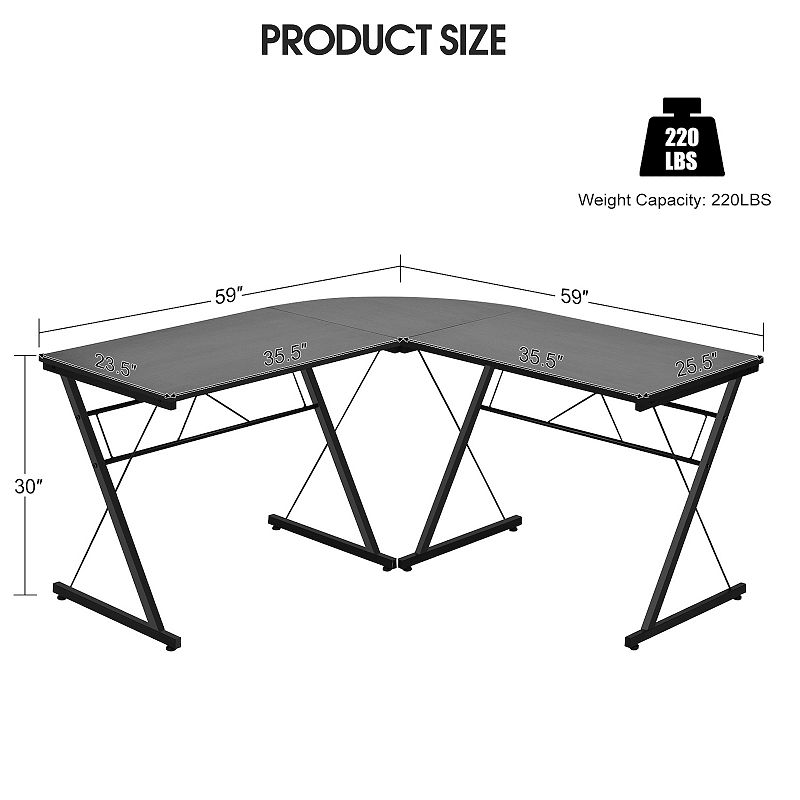 59 Inches L-Shaped Corner Desk Computer Table for Home Office Study Workstation