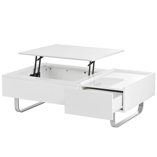 Stylish multi-functional lifting countertop coffee table， modern cocktail table with metal frame legs