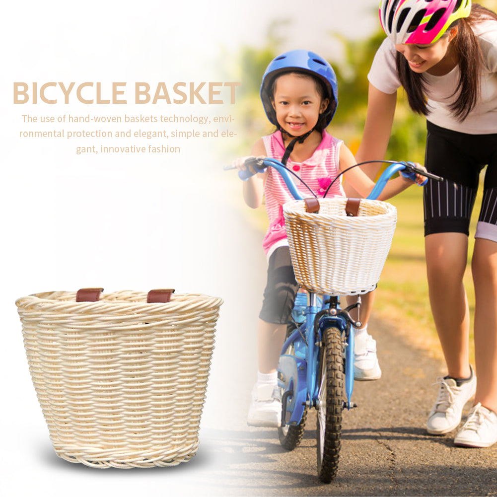 Yucurem Kids Bike Basket Women Students Bicycle Rattan Weaving Front Basket (Beige)