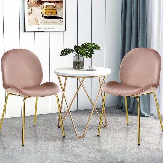 Costway Set Of 2 Velvet Accent Chairs Dining Side Chairs W gold Metal Legs Pink beige green grey