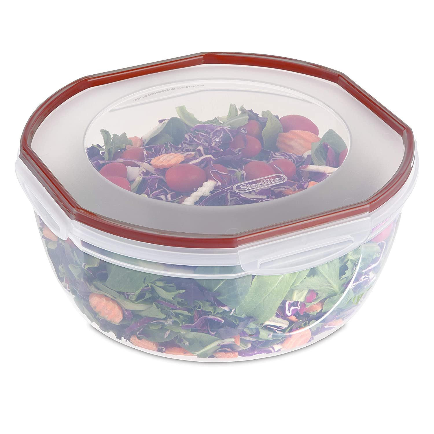 Sterilite Ultra Seal 8.1 Quart Bowl， Clear Lid and Base w/ Red Rocket Gasket， 2-Pack