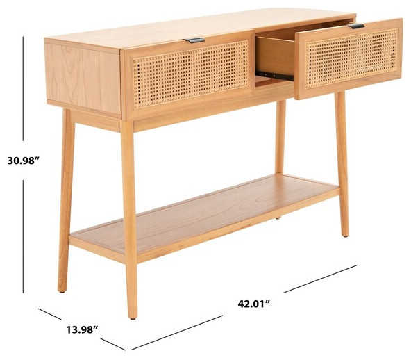 Baisley 2 Drawer Rattan Console Table Natural Safavieh   Tropical   Console Tables   by HedgeApple  Houzz