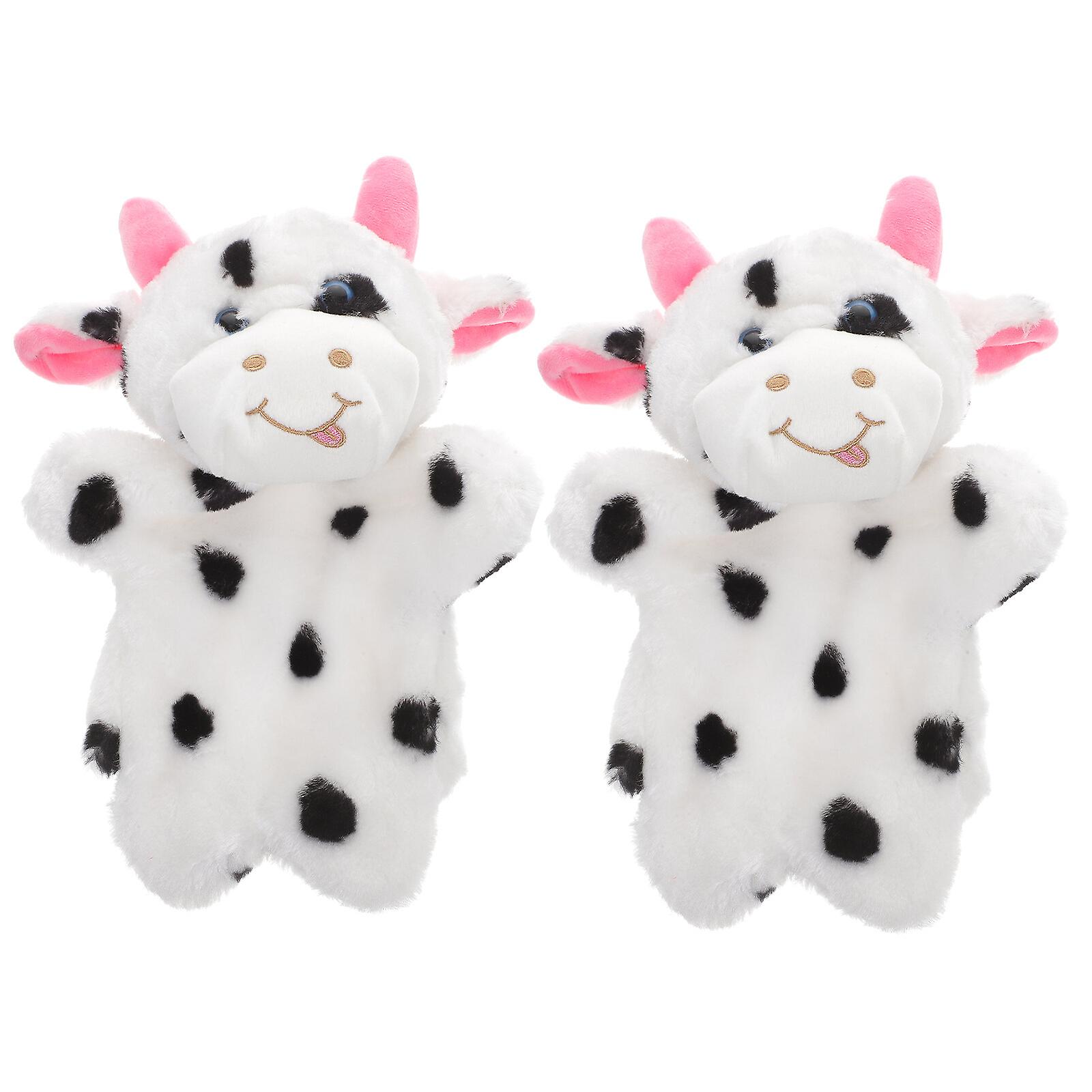 2pcs Cow Hand Puppet Stuffed Cartoon Animal Toy Farm Animal Plush Cow Hand Puppet