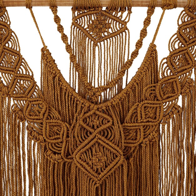 X 27 quot Fabric Macrame Handmade Intricately Weaved Wall Decor With Beaded Fringe Tassels Brown Olivia amp May