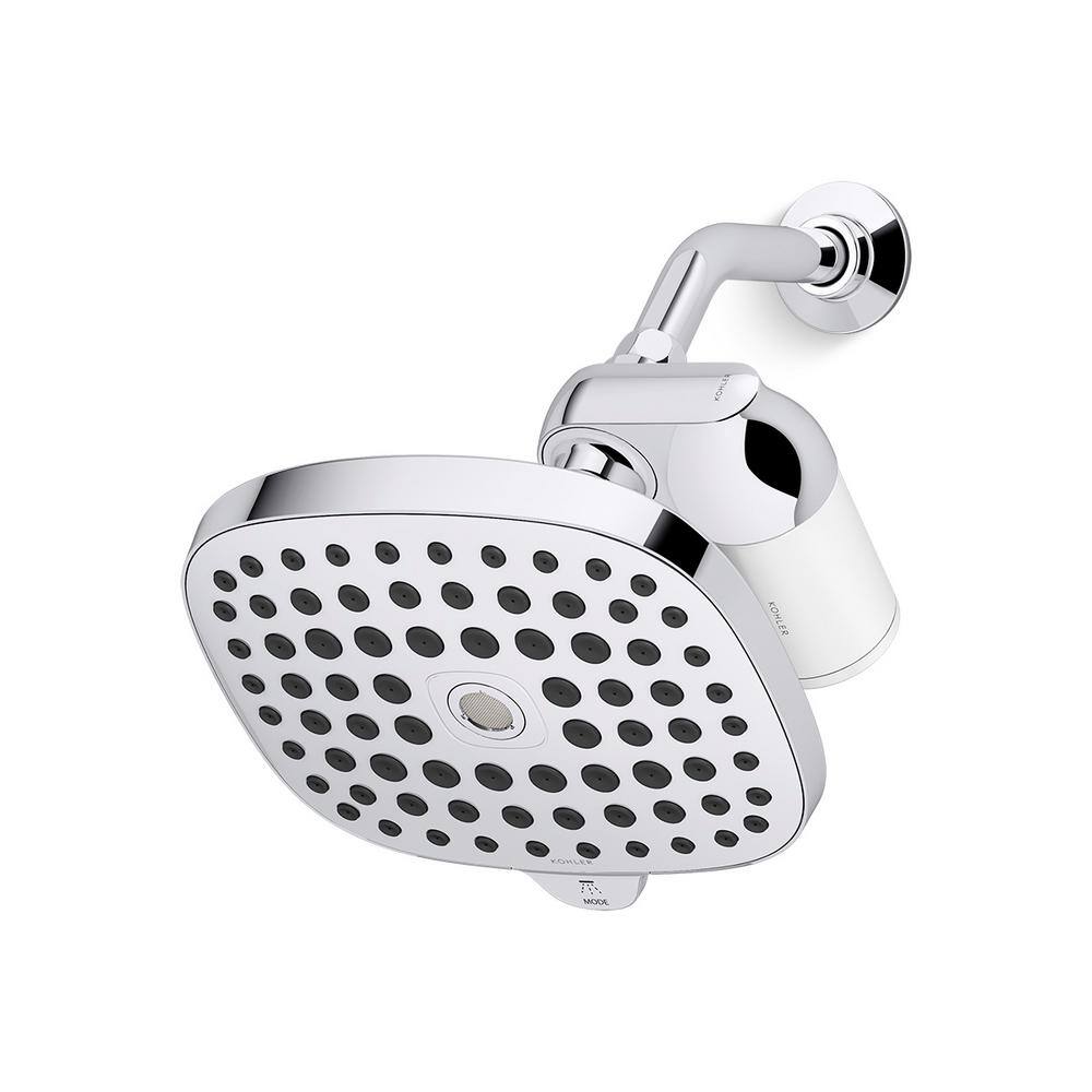 KOHLER Aquifer 3-Spray Pattern 1.75 GPM 8.8625 in. Wall-Mount Fixed Shower Head with Filtration System in Polished Chrome K-R24670-G-CP