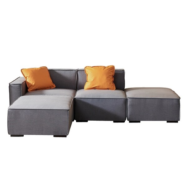 4 Seat Sectional Sofa Set Livingroom Modular Lounge Chaise Couch with Ottomanand2 Pillows