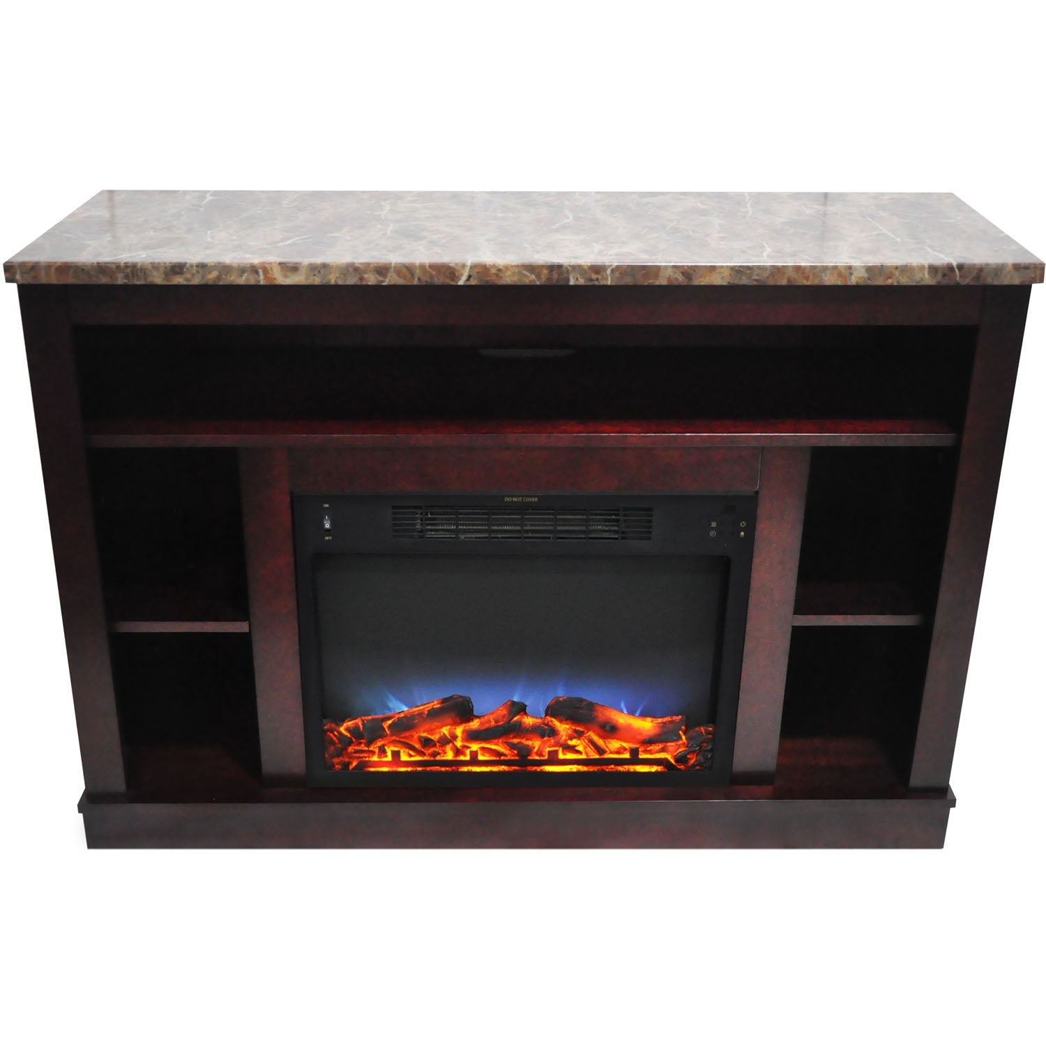 Cambridge Seville 47'' Freestanding Electric Multi-Color LED Fireplace with Log Insert and Remote | Mahogany Mantel | For Rooms up to 210 Sq.Ft. | Adjustable Heat Settings | Timer