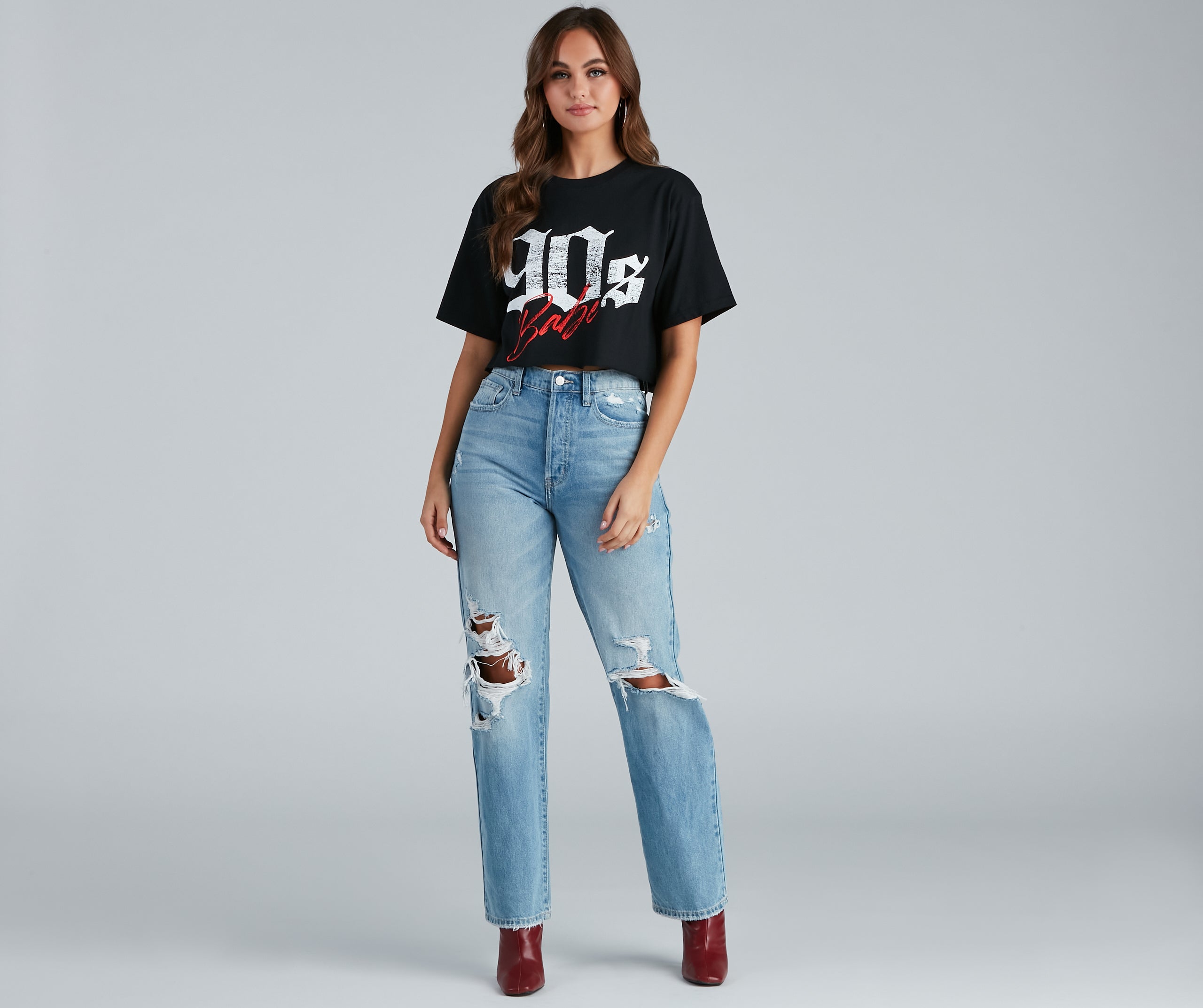 High-Rise Destructed Boyfriend Jeans