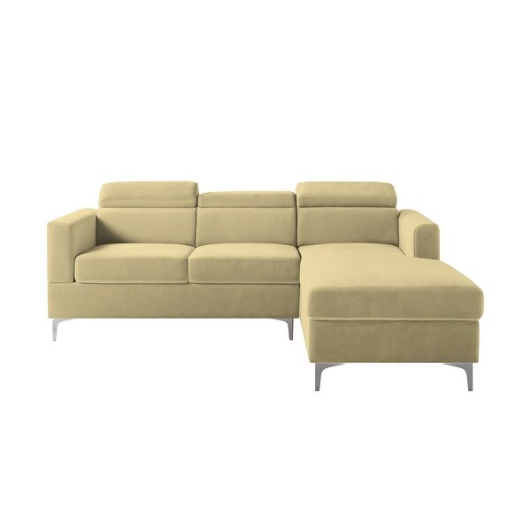 3 Seat Velvet Upholstered Sectional Sofa Adjustable Headrests with 6 Angle， Sofa and Chaise with Right Chaise and Metal Legs