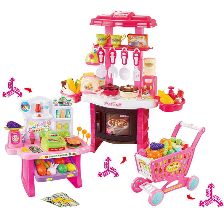 Mundo Toys 110 Piece Kitchen Set for Kids with Mini Supermarket for Girls