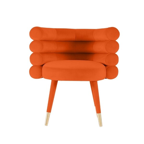 Cid 28 Inch Modern Accent Chair， Arched Rolled Back， Orange Velvet