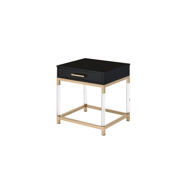 Adiel Rectangular End Table with 1 Storage Drawer， Black and Gold Finish