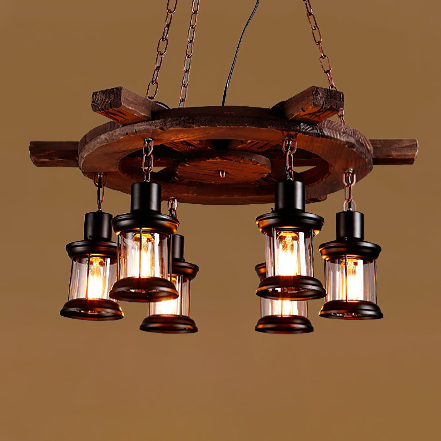 Nautical Industrial Style Wooden Chandelier