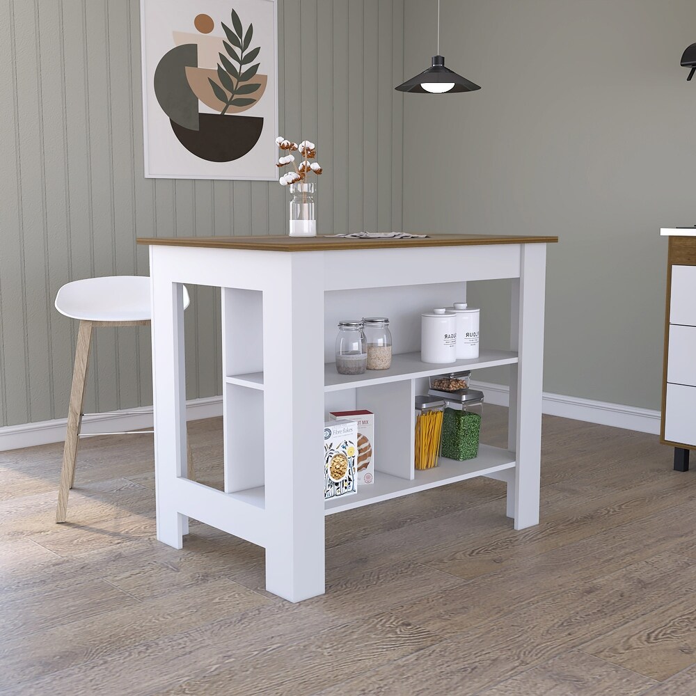 Chocolate white Kitchen Island with 3 Storage Compartments