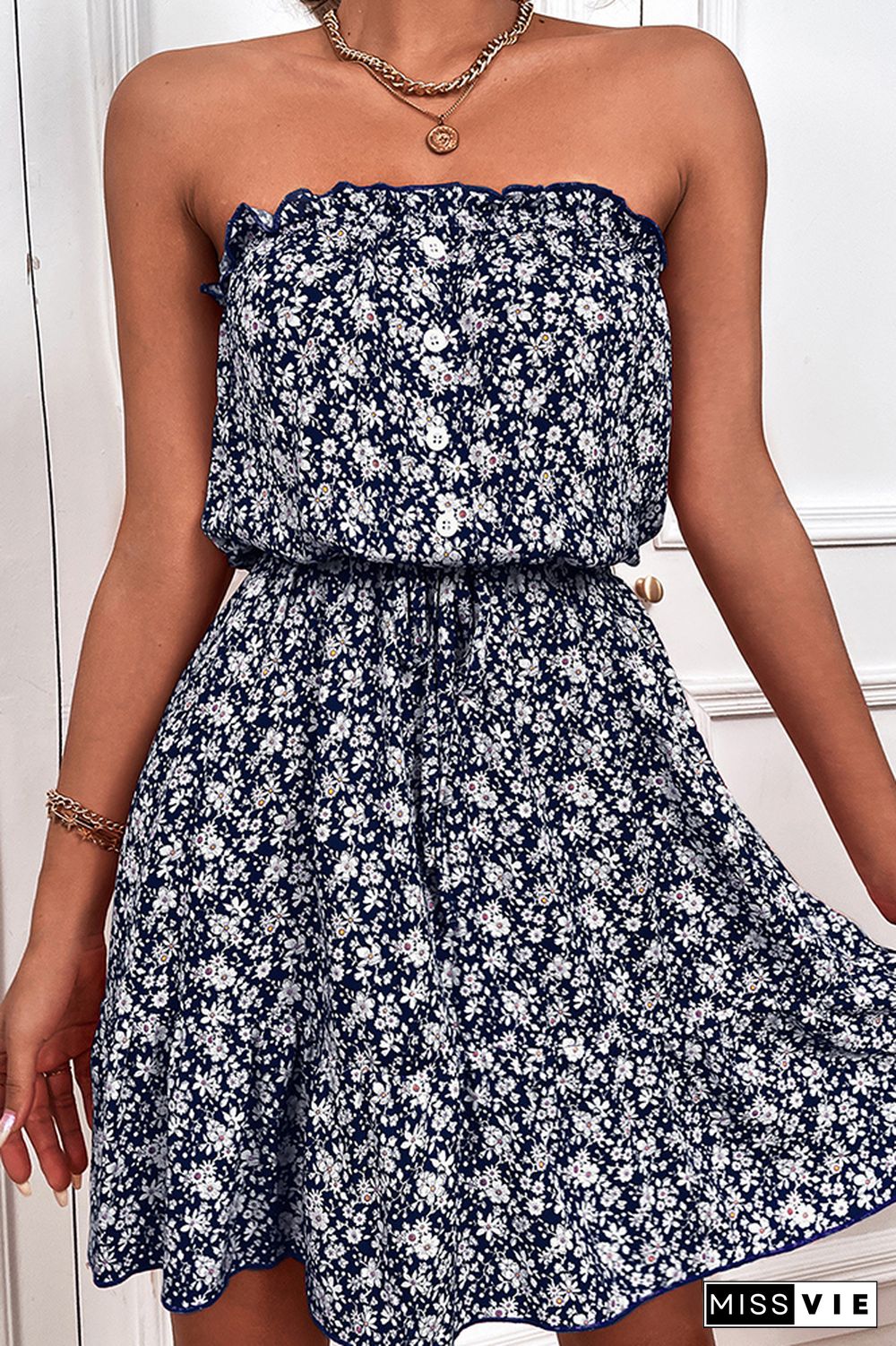 Floral Print Off Shoulder Dress Wholesale