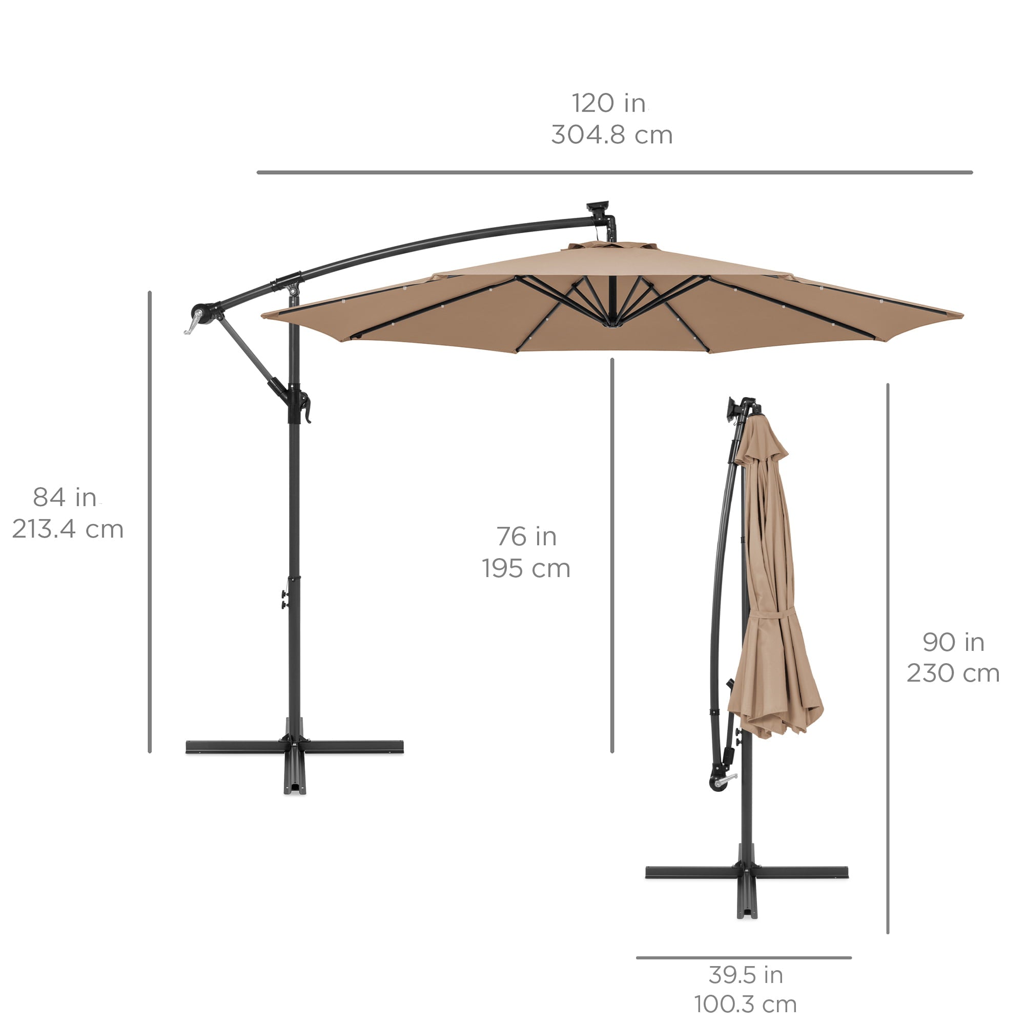 Best Choice Products 10ft Solar LED Offset Hanging Outdoor Market Patio Umbrella w/ Easy Tilt Adjustment - Tan