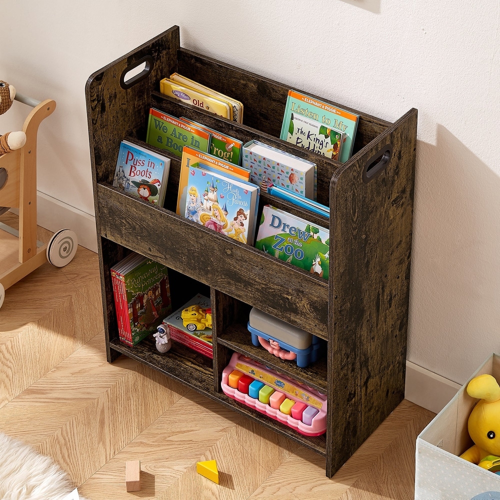 VECELO Kids Bookshelf  Wooden Toy Storage Cabinet Organizer or Kids Room  Bedroom  Nursery  Kindergarten  Bookcase with Shelves