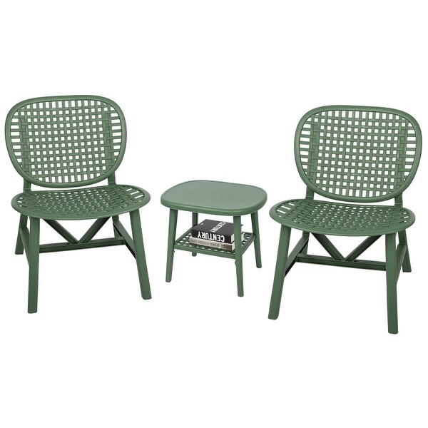 3 Pieces Hollow Patio Table Chair Set All Weather Conversation Bistro Set with Open Shelf Table - Overstock - 37455731