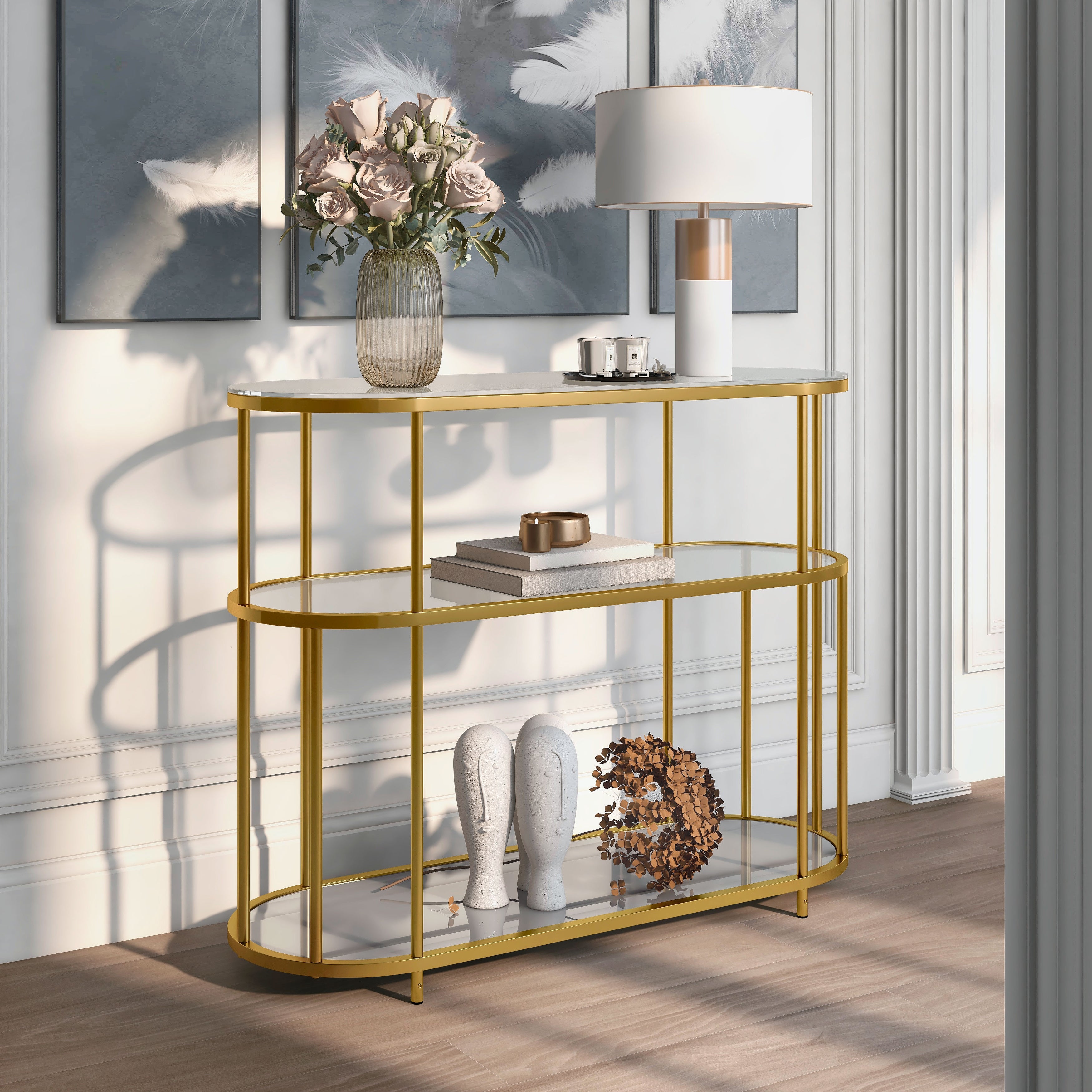 Furniture of America Kints Contemporary Gold 42-inch 2-shelf Sofa Table